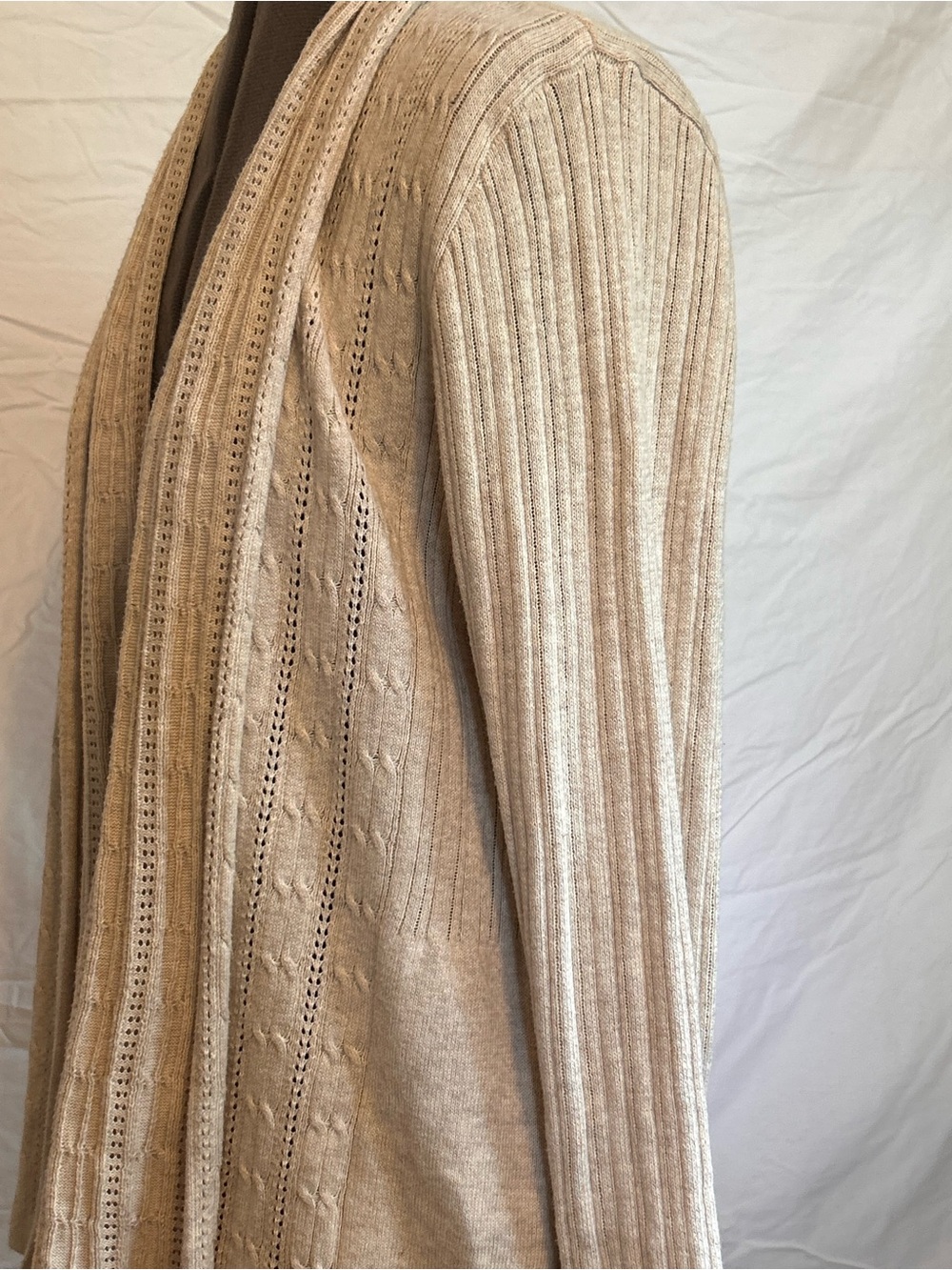 St John’s Bay Light Beige Open-Front Women’s Sweater Cardigan - Picture 2 of 4